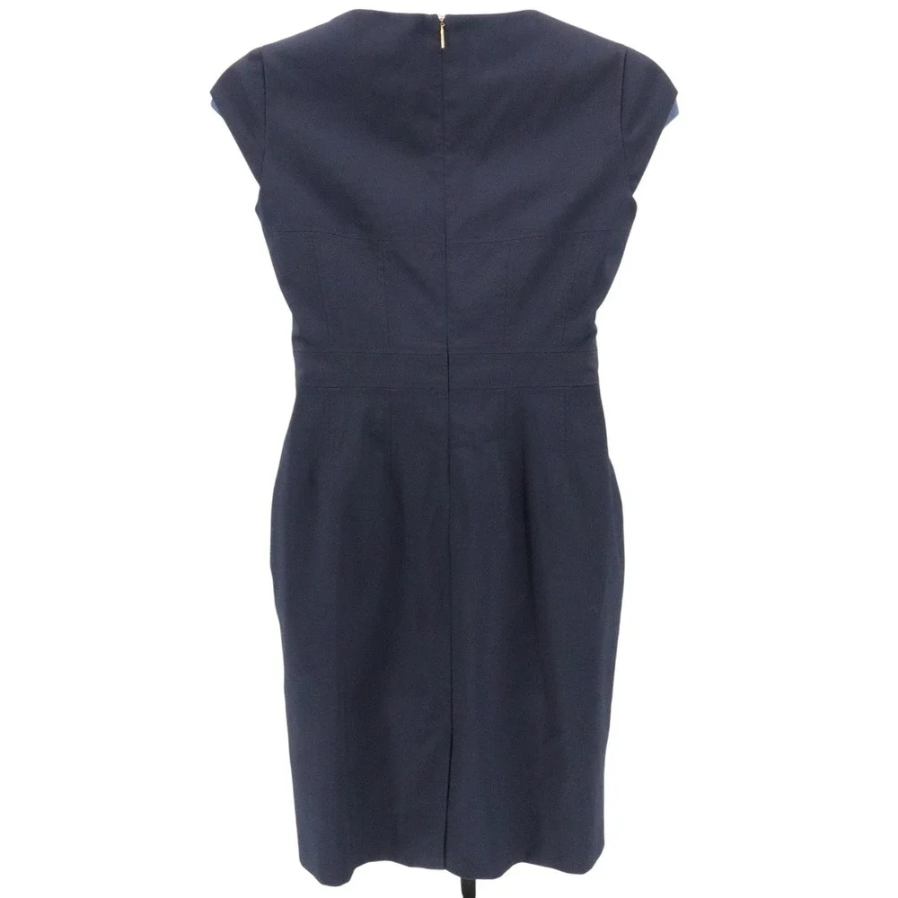 Tory Burch Navy Blue Tailored Square Neck Sheath Work Dress Size 12